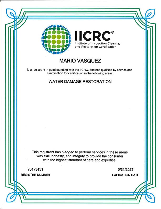 Mario Vasquez IICRC License